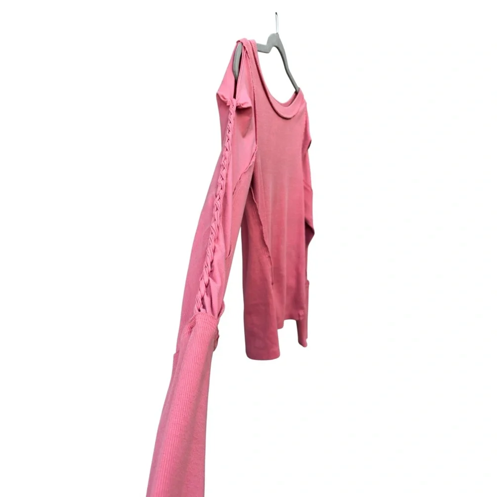 We The Free People Women’s M Pink Daisy Chain Cuff Long Sleeve Ribbed Knit Top